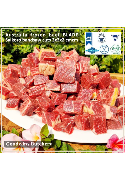 Beef BLADE Australia RALPHS frozen sampil kecil daging OSENG rendang saikoro bite-size 3x2x2cm (price/pack 600g +/- 45pcs)